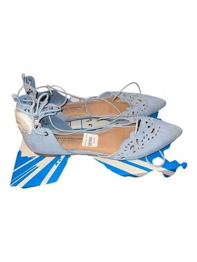 Payless Light Blue Lace-Up Pointed Flats with Cutout Detail